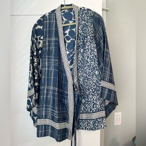 BCBG MaxAzria 100% silk patchwork kimono wrap
